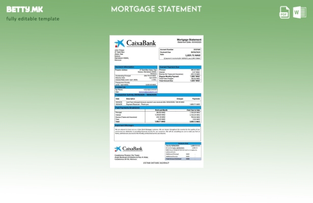 модерен стил Мароко Caixa банка изјава за хипотека Шаблон за Word и PDF шаблон